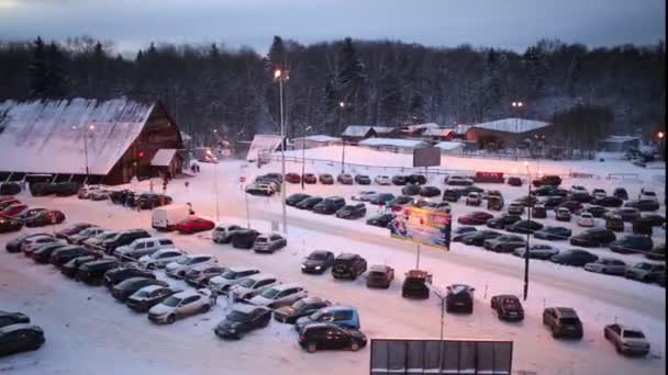 Moskau 2014 Bewegung Der Seilbahn Und Des Parkplatzes Der Skipiste — Stockvideo