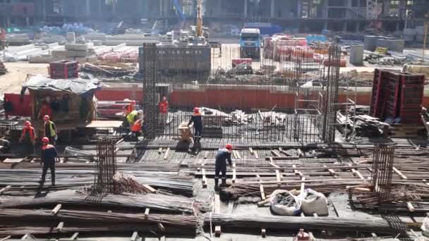Moscow August 2015 Workers Construction Site Luzhniki Stadium 2013 Stadium — Stock Video