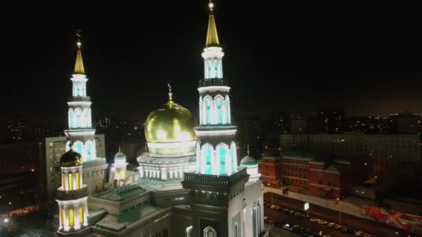 Moscú Nov 2015 Mezquita Catedral Con Iluminación Contra Paisaje Urbano — Vídeo de stock