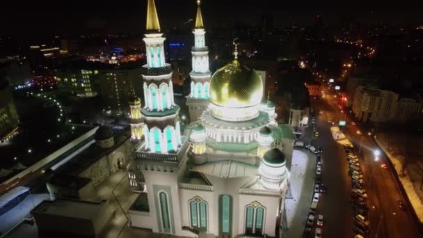 Moscow Nov 2015 Cathedral Mosque Street Traffic Autumn Evening Aerial — Stock Video