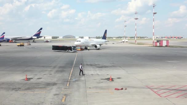 Moscow Russia Aug 2014 Airplanes Service Cars Airport Sheremetievo — Stock Video