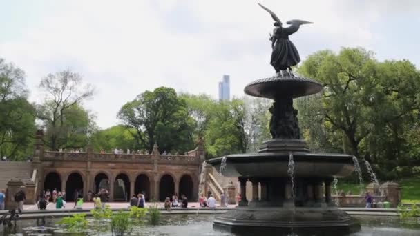 Nyc Verenigde Staten Aug 2014 Bethesda Terras Met Bethesda Fontein — Stockvideo