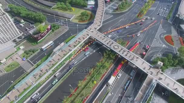 Transporte Tráfico Por Carretera Otoño Día Soleado Vista Aérea — Vídeos de Stock