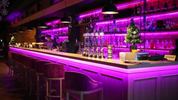 Moskva Dec 2014 Bar Med Bartenders Och Servitör Siren Café — Stockvideo