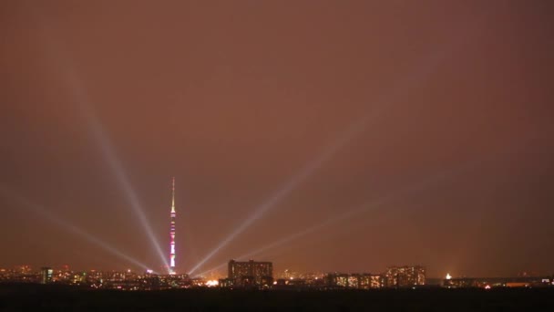 Moscú Rusia Octubre 2014 Espectáculo Luz Cielo Alrededor Torre Ostankino — Vídeo de stock