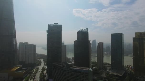 Shanghai Nov 2015 Városkép Sok Felhőkarcoló Folyó Partján Hangang Őszi — Stock videók