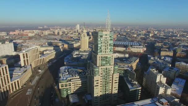 Townscape Traffic Saharova Street Winter Sunny Day Moscow City Aerial — Stock Video