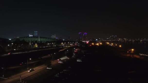 Olympisch Snelweg Met Het Verkeer Seoul Herfst Nachts Luchtfoto — Stockvideo