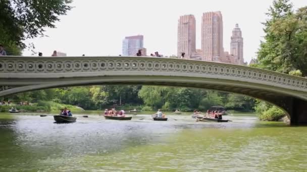 オール ボート池と弓橋ニューヨークのセントラル パークで散歩にニューヨーク アメリカ合衆国 2014 人残り — ストック動画