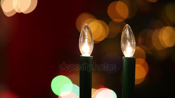 Close View Two Electric Candles Bright Bokeh — Stock Video