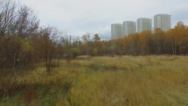 Plants National Park Elk Island Far Residential Houses Autumn Cloudy — Stock Video