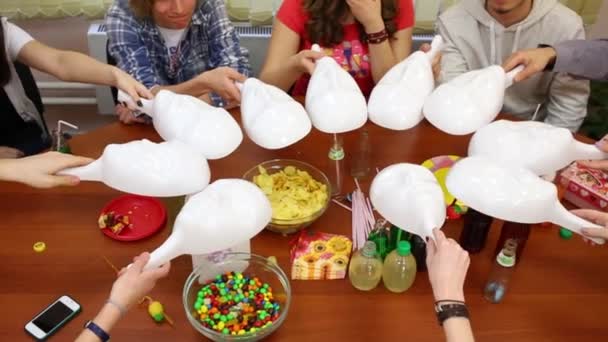 Hands Ten Young People Hides Table Masks Pick — Stock Video