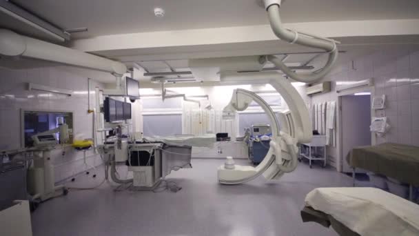 Uitschakelen Van Lichten Moderne Chirurgie Met Angiograph Voor Onderzoek Naar — Stockvideo