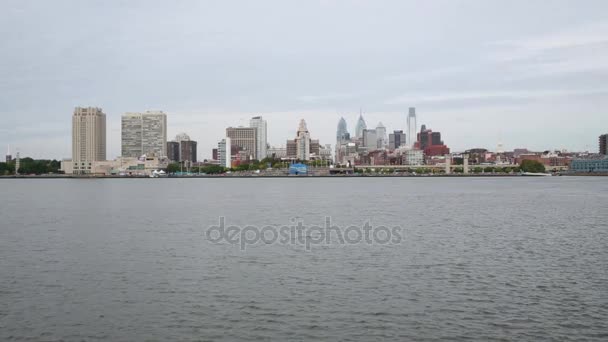 Philadelphia Skyline Apartment Office Buildings Front Skyscraper Towers Delaware River — Stock Video
