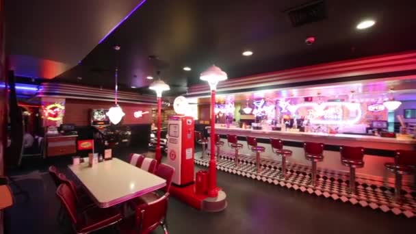 Moscow Jan 2015 Shiny Interior Beverly Hills Diner Network Stylized — Stock Video