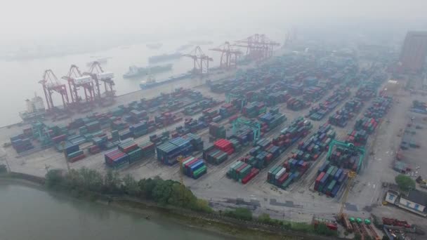 Shanghai Nov 2015 Många Containrar Zhanghuabang Terminal Nära Hanghan River — Stockvideo