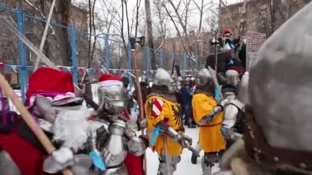 Moscú Dic 2014 Guerreros Medievales Defendiendo Castillo Maniobras Historia Militar — Vídeos de Stock