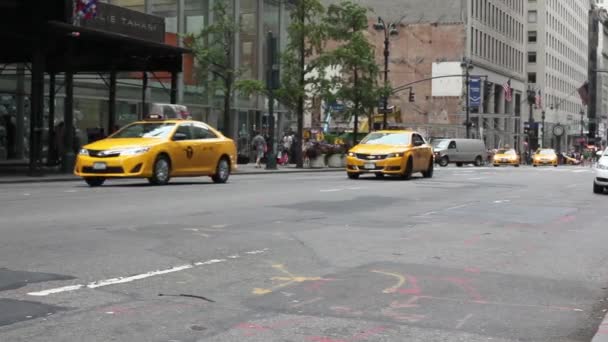 2014年8月23日 汽车和人交通在十字路口第五大道和 W43Th 大道把曼哈顿岛分成两部分 — 图库视频影像