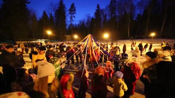 Lechischevo Russia Feb 2015 People Commit Ritual Night Shrovetide Holiday — Stock Video
