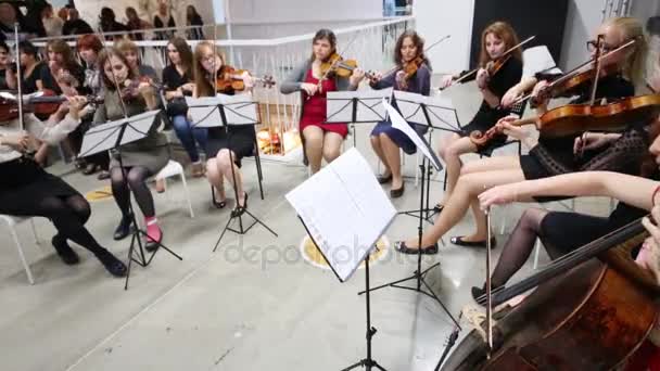 莫斯科 2015年9月03日 音乐家表演在 Artplay 设计中心的米开朗基罗展览 — 图库视频影像