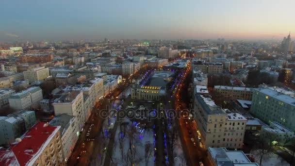 Megapolis Car Traffic Boulevard Winter Evening Aerial View — Stock Video