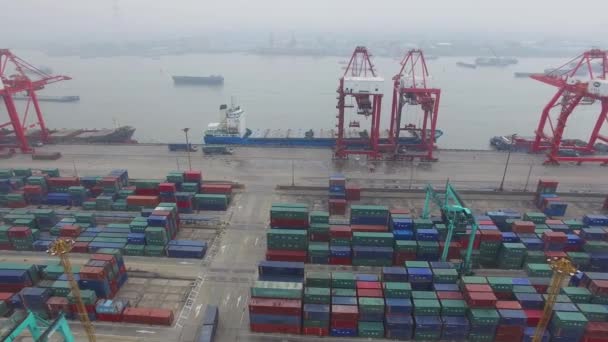 Shanghai Nov 2015 Panorama Zhanghuabang Container Terminal Orilla Del Río — Vídeos de Stock