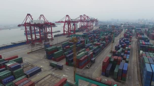 Shanghai Nov 2015 Camion Con Container Passano Dal Terminal Zhanghuabang — Video Stock