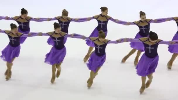 Moscow Apr 2015 Girls Dresses Skate Synchronized Figure Skating Cup — Stock Video