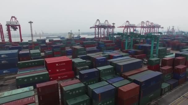 Shanghai Kasım 2015 Zhanghuabang Konteyner Terminal Sonbahar Bulutlu Gün Havadan — Stok video