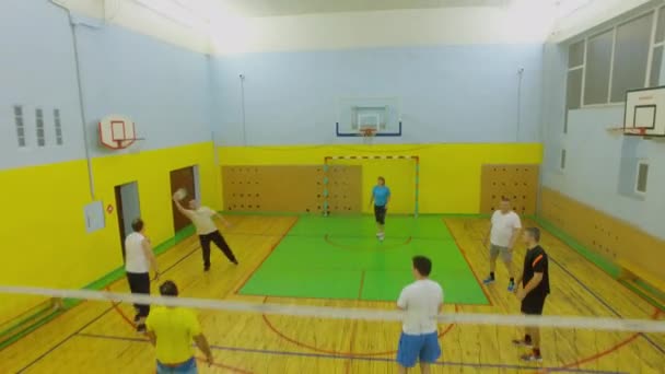 大人の人は ジムでバレーボールをプレイのモスクワ 2015 グループ — ストック動画
