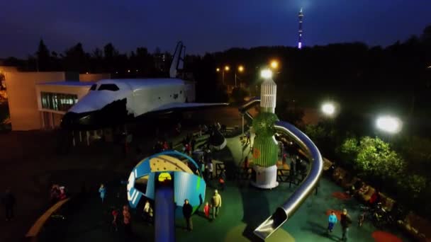 Moscow Oct 2015 People Children Get Fun Playground Space Ship — Stock Video