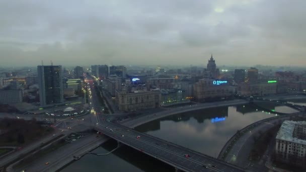 Moscow Nov 2015 Panorama Cidade Com Tráfego Transporte Ponte Novoarbatsky — Vídeo de Stock