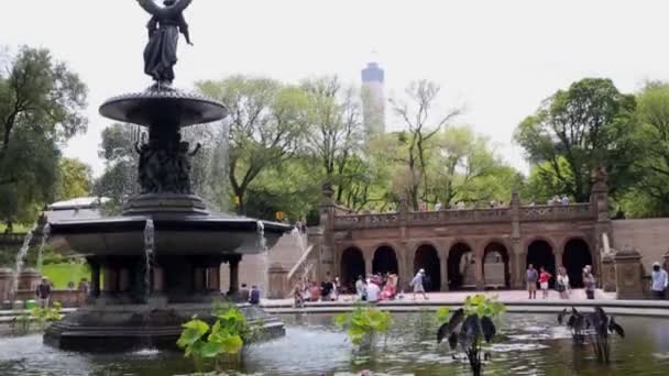 Nyc Verenigde Staten Aug 2014 Mensen Lopen Rond Bethesda Terras — Stockvideo