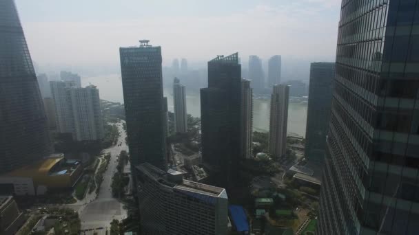 Shanghai Nov 2015 Nombreux Gratte Ciel Sur Rive Rivière Hangang — Video