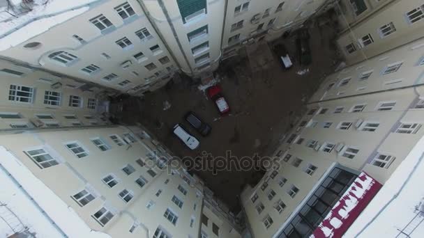 Grupo Casas Forma Triángulo Día Invierno Vista Aérea — Vídeo de stock