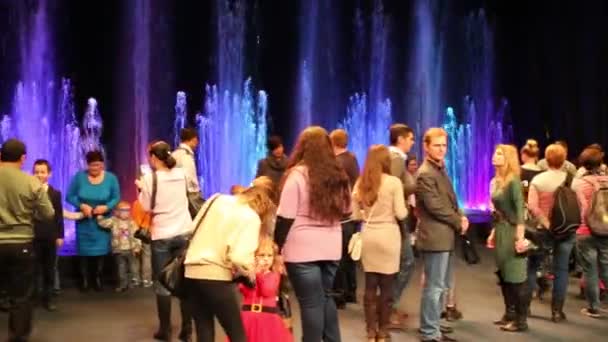 Moscow Russia Dec 2014 Parents Children Walk Stage Fountains Intermission — Stock Video