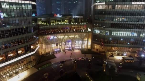 Shanghai Nov 2015 Ifc Mall Facade Illumination Evening Aerial View — Stock Video