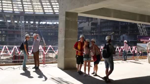 Moszkva Augusztus 2015 Emberek Lelátók Luzsnyiki Stadion Rekonstrukció Oldalon 1980 — Stock videók