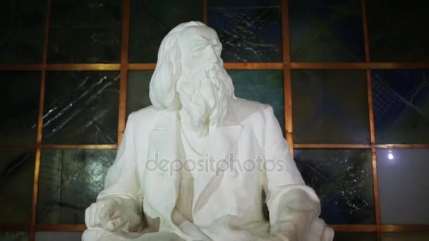 Skulptur Des Russischen Chemikers Mendeleev Bei Nacht Mit Beleuchtung — Stockvideo