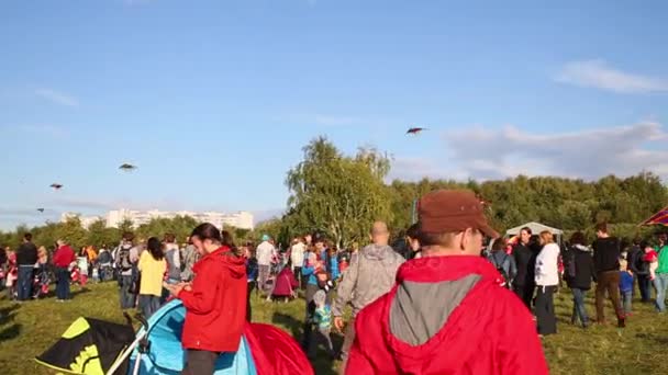 Moscow Aug 2015 People Festival Kites Colourful Sky Kolomenskoye — Stock Video