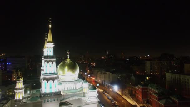 Mosca Nov 2015 Moschea Cattedrale Con Illuminazione Vicino Alla Strada — Video Stock