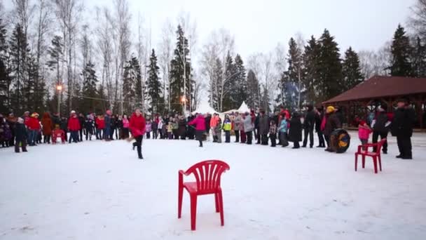Lechischevo Rusya Şubat 2015 Yetişkin Oyun Bayrak Yarışı Shrovetide Sırasında — Stok video