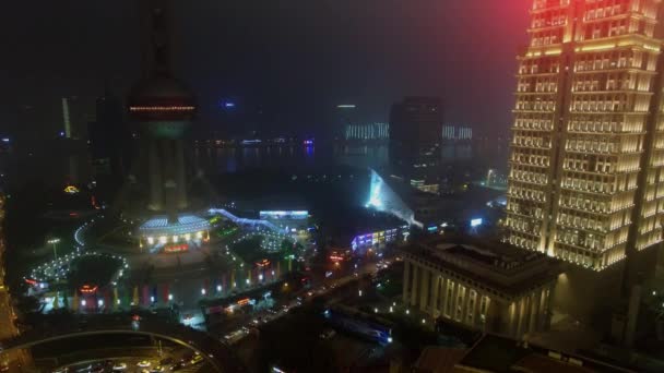 Shanghai Kasım 2015 Panorama Oriental Pearl Tower Gece Sahil Hanghan — Stok video