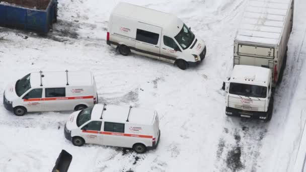 Москва Февраля 2015 Года Топ Вид Автомобилей Аварийной Службы Объединенной — стоковое видео