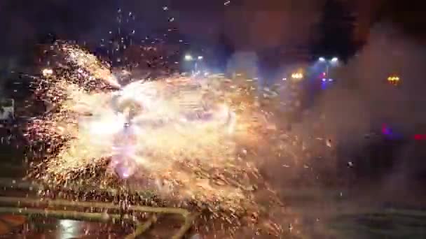 Moscow Russia Nov 2014 Firework Fountain Stone Flower Opening Icerink — Stock Video