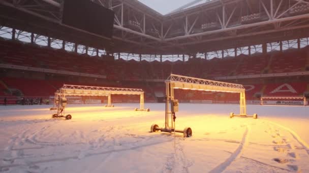 Moskau Dezember 2014 Lampen Auf Dem Feld Spartak Stadion Schnee — Stockvideo