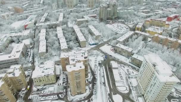 Townscape Cubierto Nieve Día Invierno Vista Aérea — Vídeo de stock