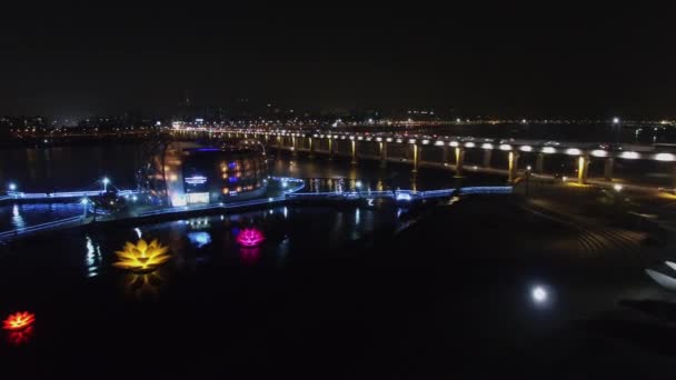 Seoul Nov 2015 Illuminated Buildings Hangang River Banpodaegyo Transport Bridge — Stock Video