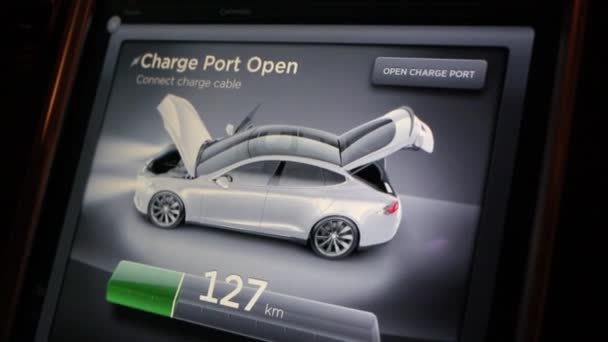 Moskou Rusland Mar 2015 Configuratiescherm Modi Schakelen Elektrische Auto Tesla — Stockvideo