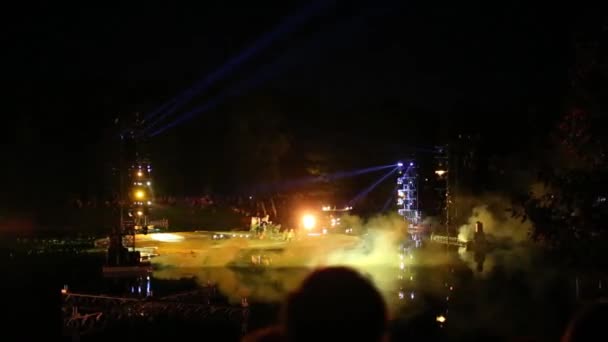 Moskou Aug 2015 Laser Vuur Show Tuin Vijver Tijdens Art — Stockvideo